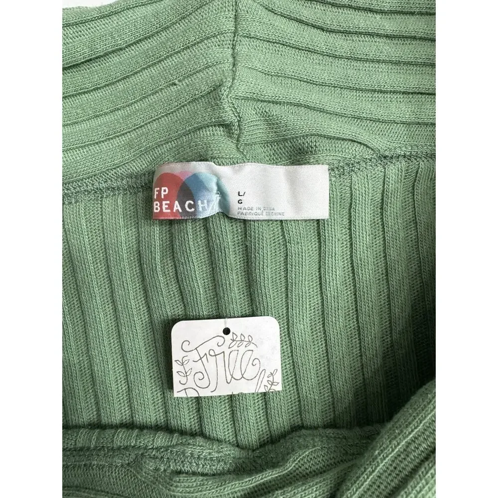 Free People FP Beach Green Slouchy Cowl Neck Long Sleeve Pullover Size Large - Picture 2 of 5